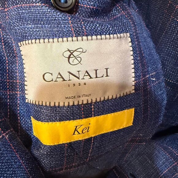 Canali Men's Blue Red Plaid Designer Kei Tailored Jacket Blazer - Picture 5 of 7